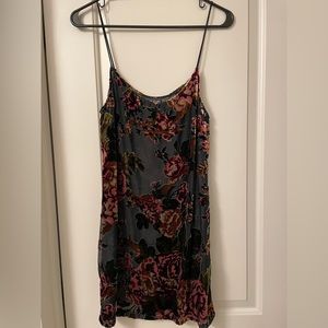 Lilac Wine slip dress, sheer back with velvet flowers, size XS